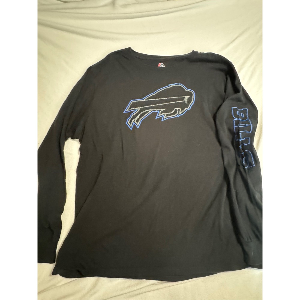 Majestic Buffalo Bills NFL Mens 2XL Black Long Sleeve Graphic T-Shirt Logo